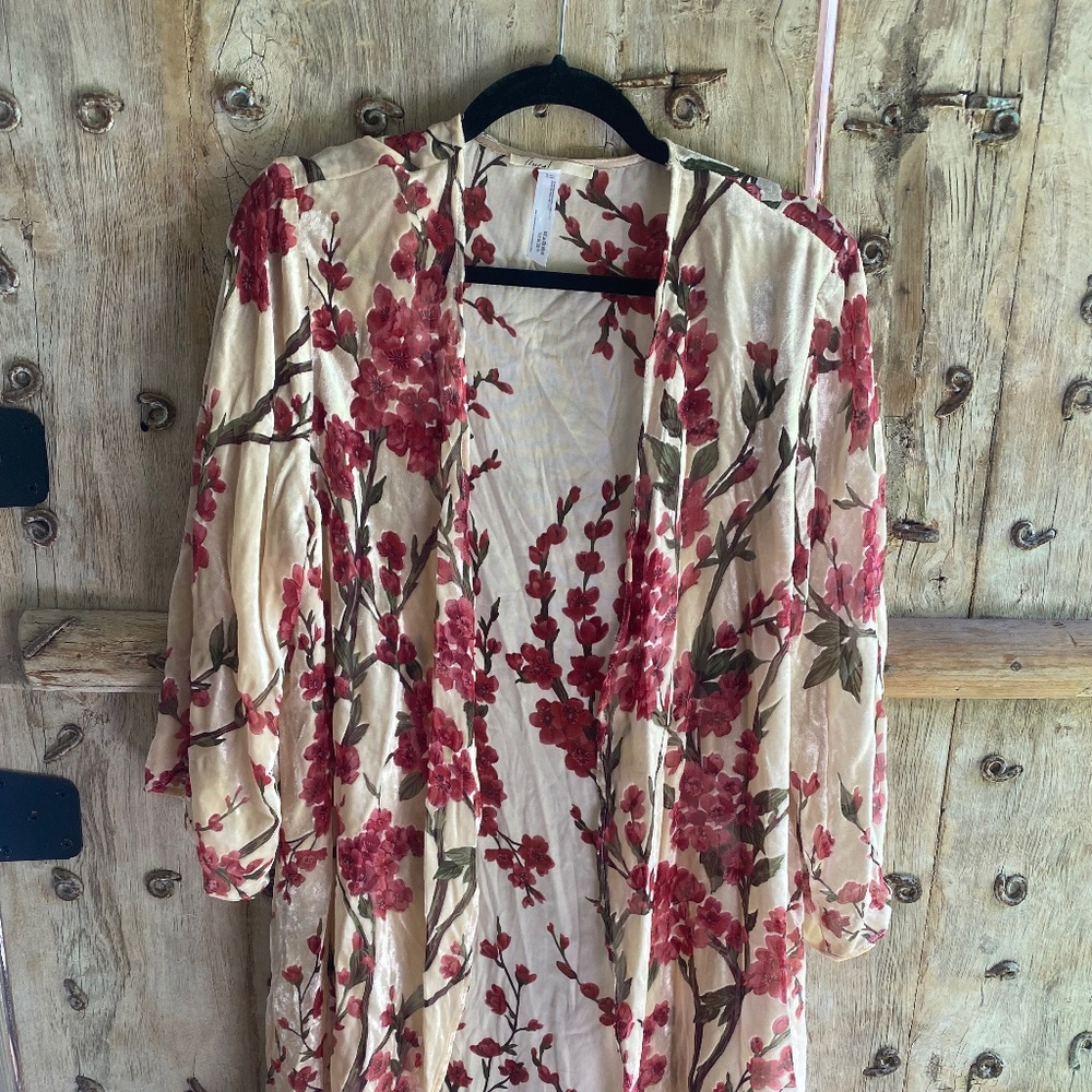 Long floral and sheer cardigan